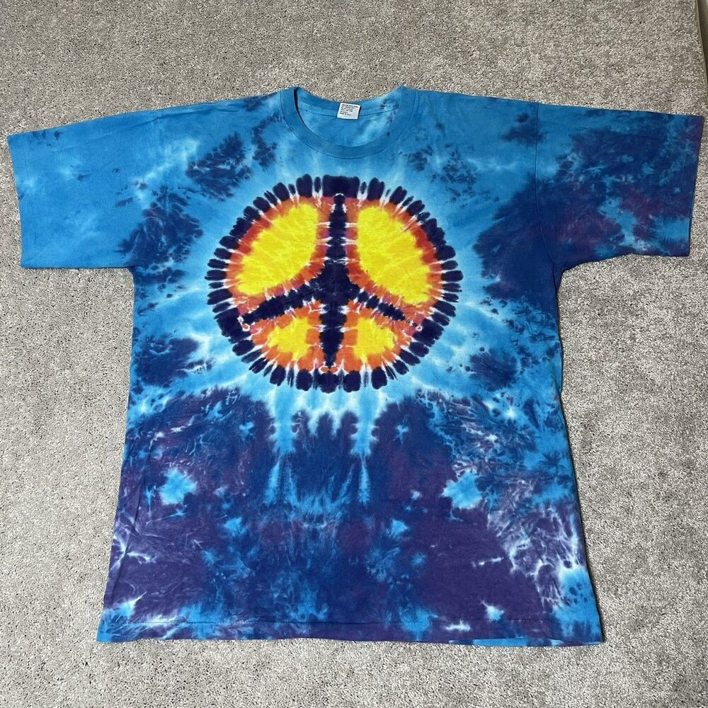 Vintage Sundog Peace Sign T-Shirt Mens 2XL Blue Tie Dye Graphic Made in USA